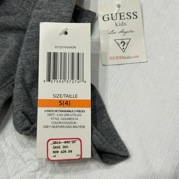 GUESS Girls Size (S) 4- Grey Hearts Outfit Dress & Leggings Gray - Picture 4 of 7